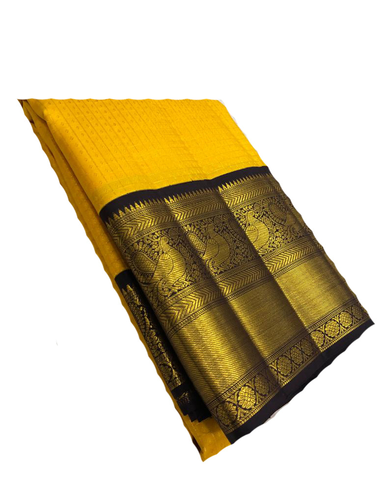 Yellow Handloom Kanjeevaram Pure Silk Saree - Luxurion World