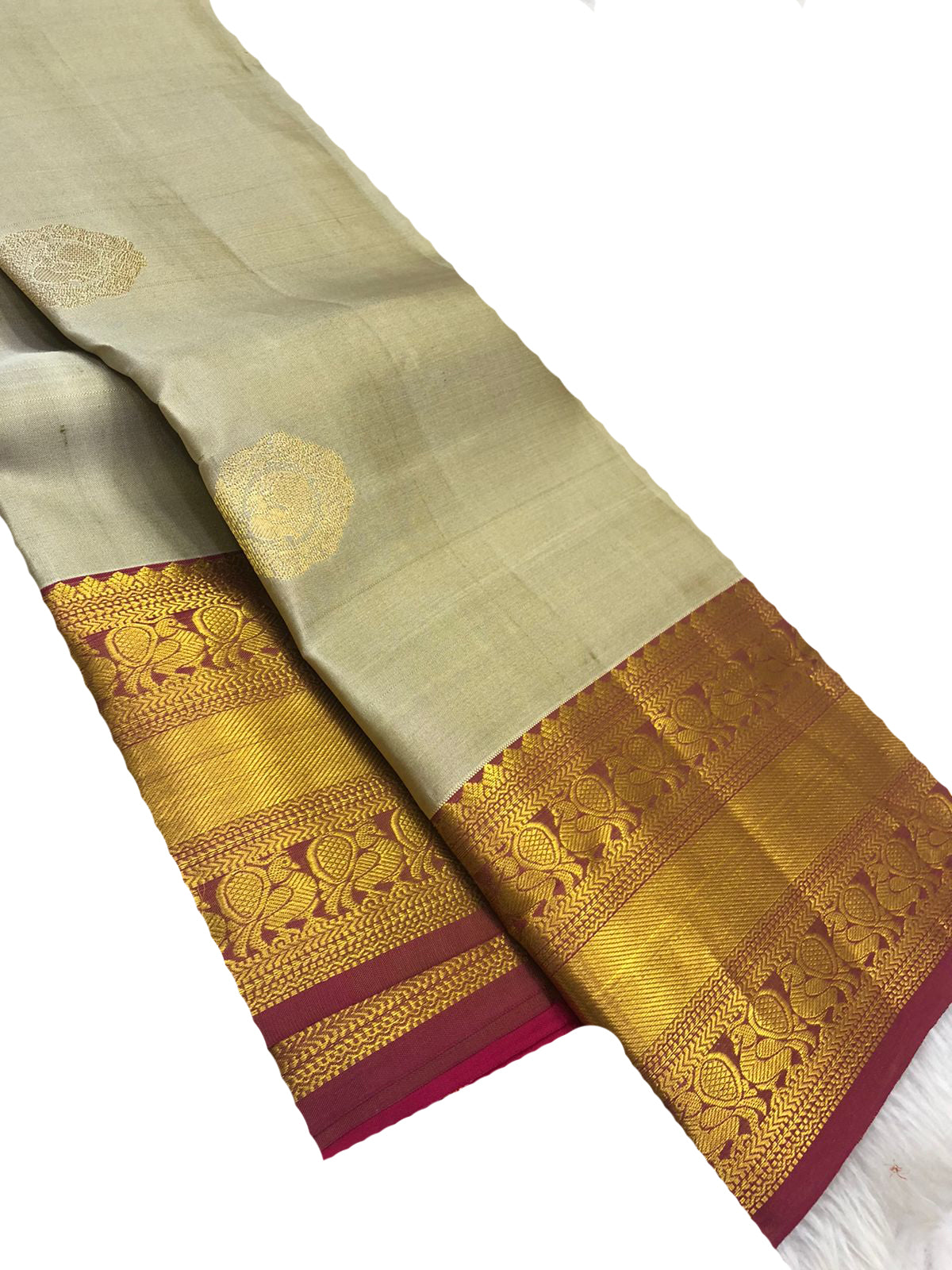 Grey Handloom Kanjeevaram Pure Silk Saree - Luxurion World