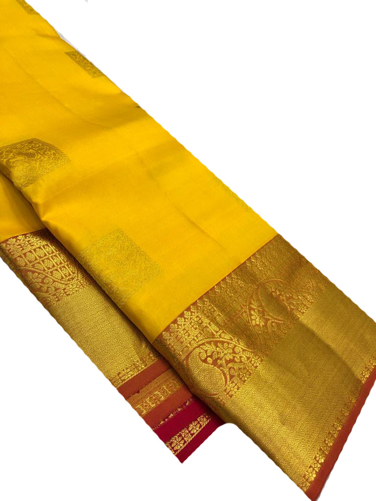 Yellow Handloom Kanjeevaram Pure Silk Saree - Luxurion World
