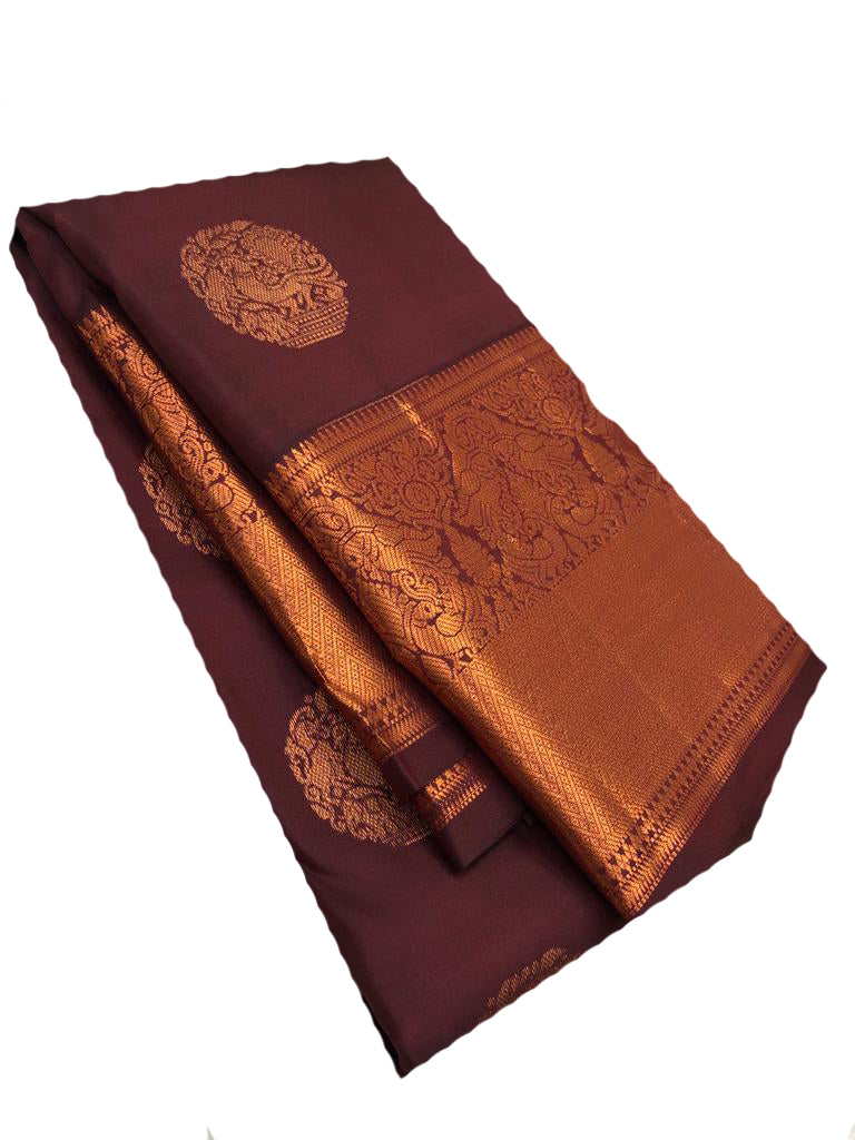 Maroon Handloom Kanjeevaram Pure Silk Saree - Luxurion World