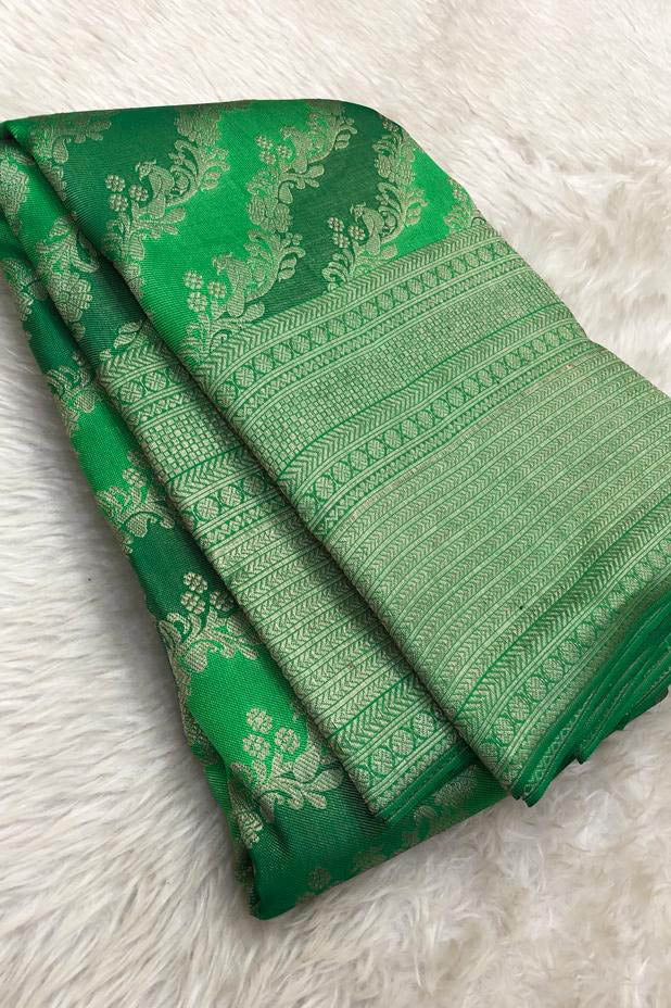 Green Handloom Kanjeevaram Pure Silk Saree - Luxurion World
