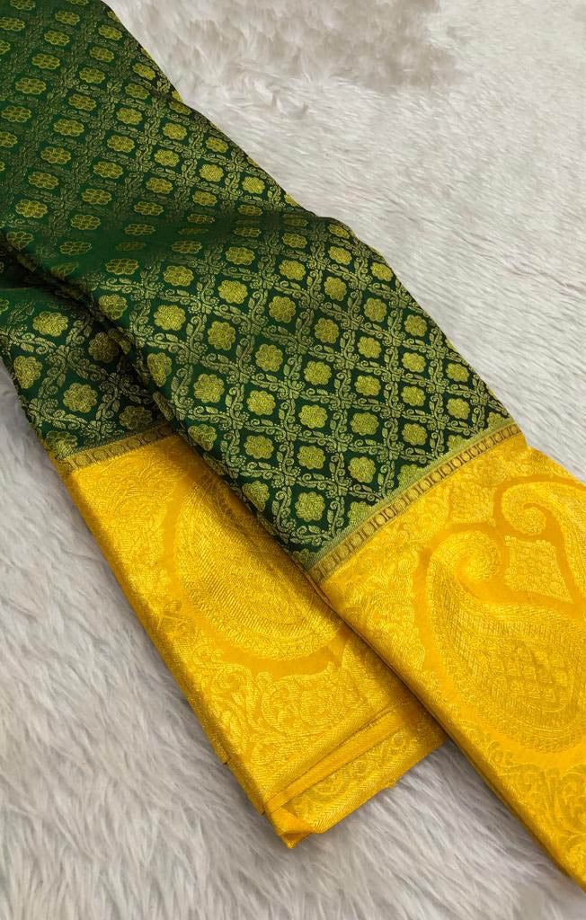 Green Handloom Kanjeevaram Pure Silk Saree - Luxurion World