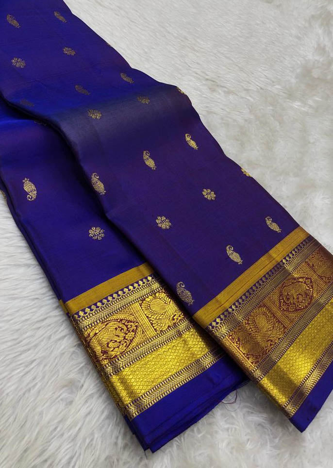 Blue Handloom Kanjeevaram Pure Silk Saree - Luxurion World