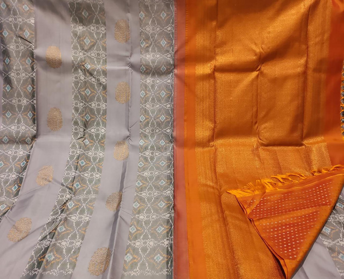 Grey Kanjeevaram Handloom Pure Silk Saree - Luxurion World