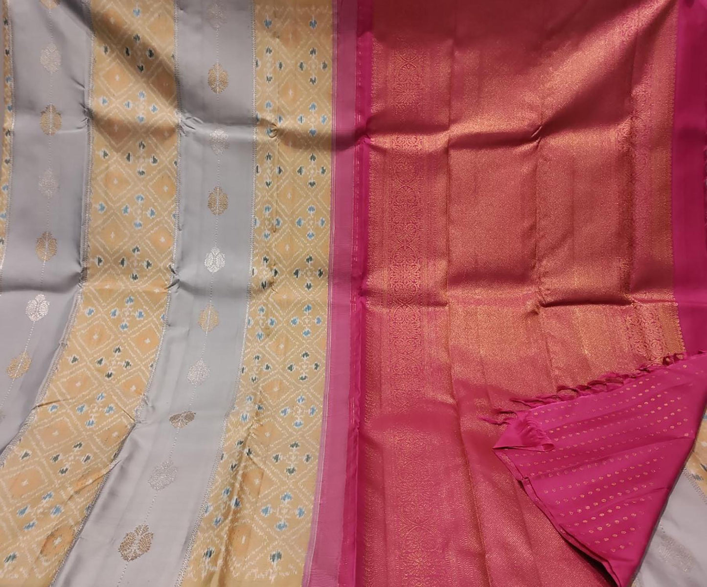 Grey Kanjeevaram Handloom Pure Silk Saree - Luxurion World