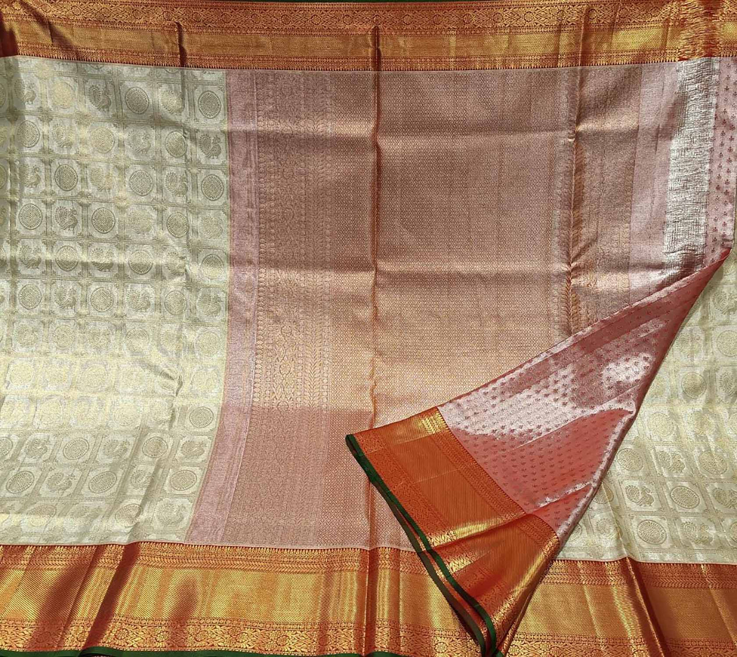 Shop Off White Kanjeevaram Handloom Pure Silk Saree - Elegant & Timeless - Luxurion World
