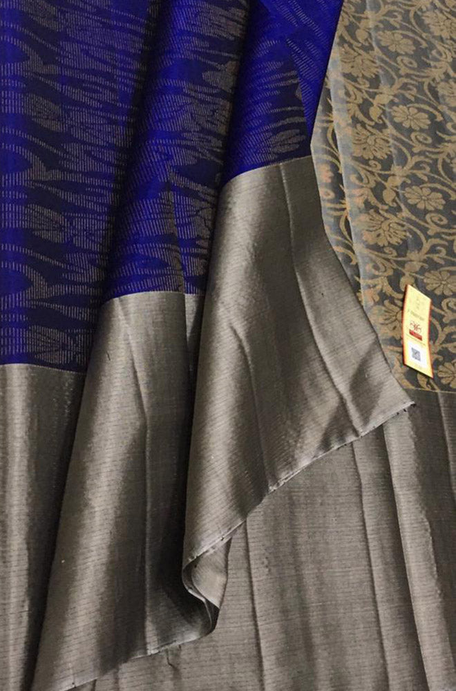 Blue Handloom Kanjeevaram Pure Silk Saree - Luxurion World