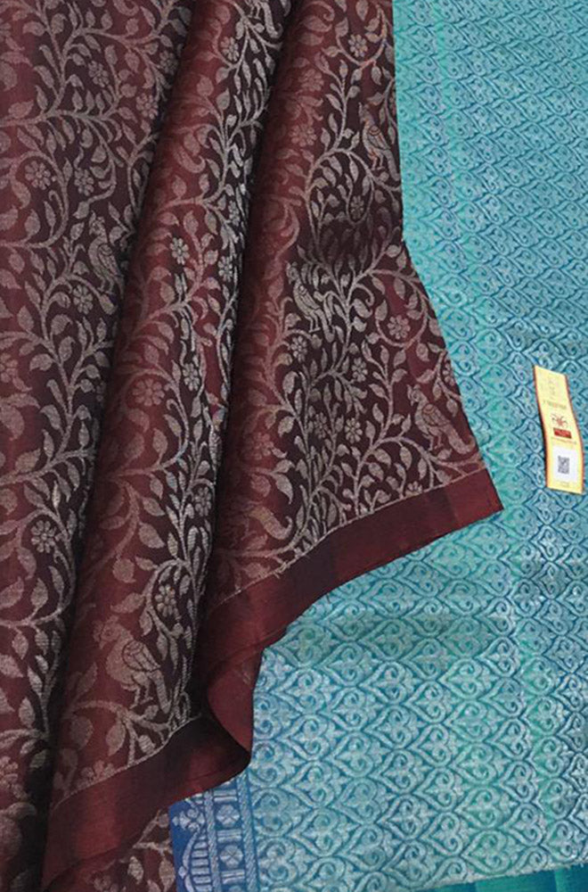 Brown Handloom Kanjeevaram Pure Silk Saree - Luxurion World