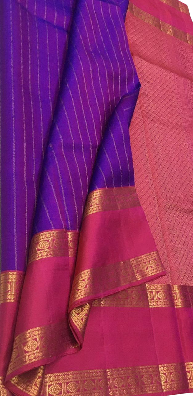 Purple Kanjeevaram Handloom Pure Silk Saree - Luxurion World