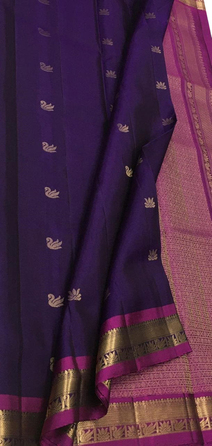 Blue Kanjeevaram Handloom Pure Silk Saree - Luxurion World