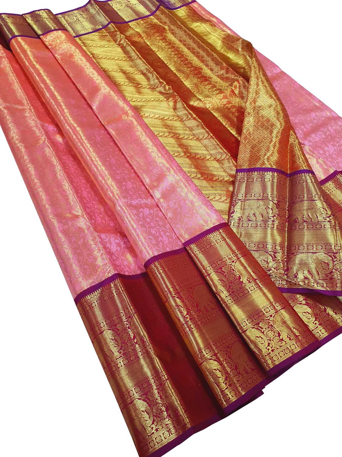 Pink Kanjeevaram Handloom Pure Silk Saree - Luxurion World