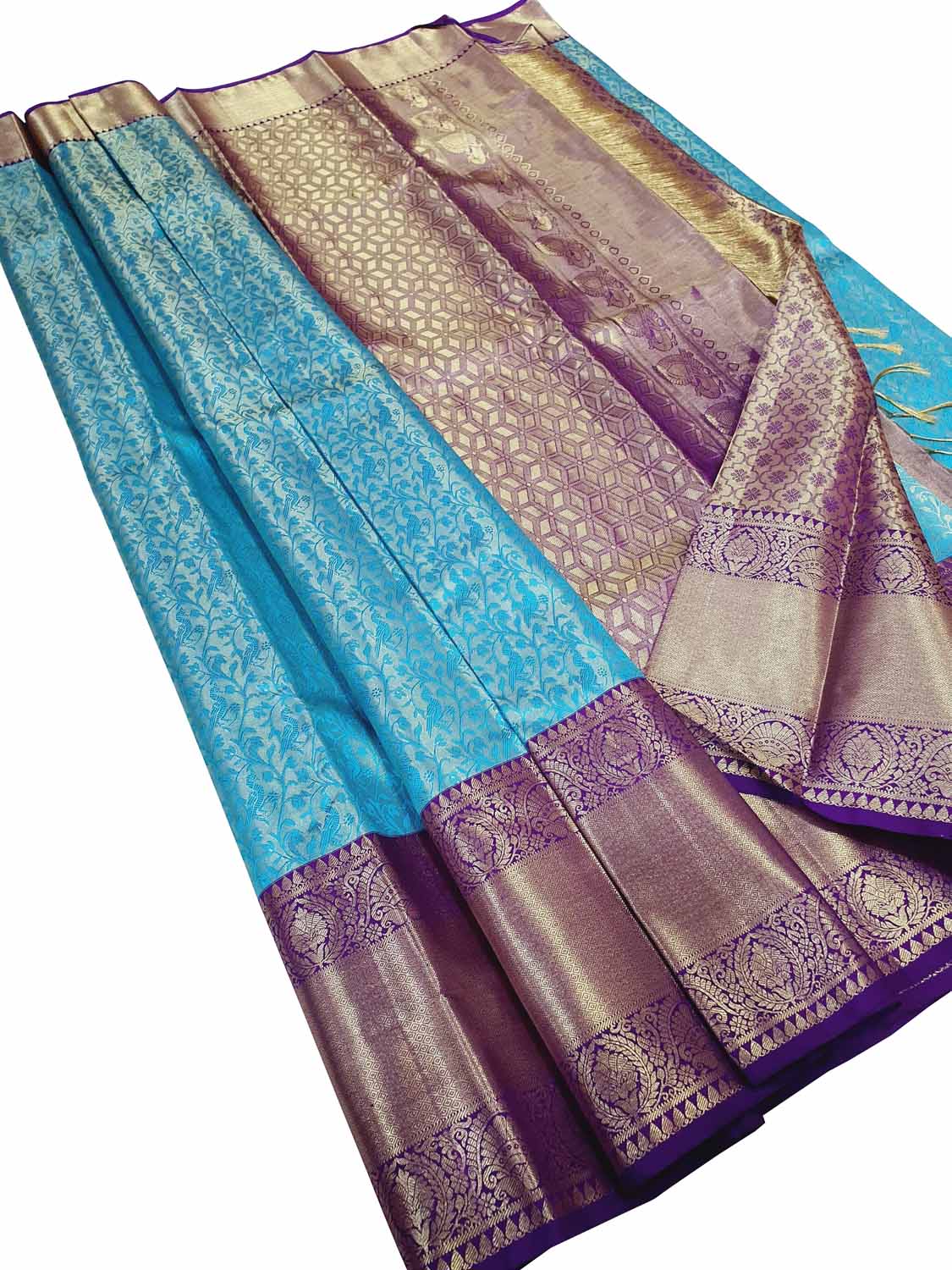 Blue Kanjeevaram Handloom Pure Silk Saree - Luxurion World