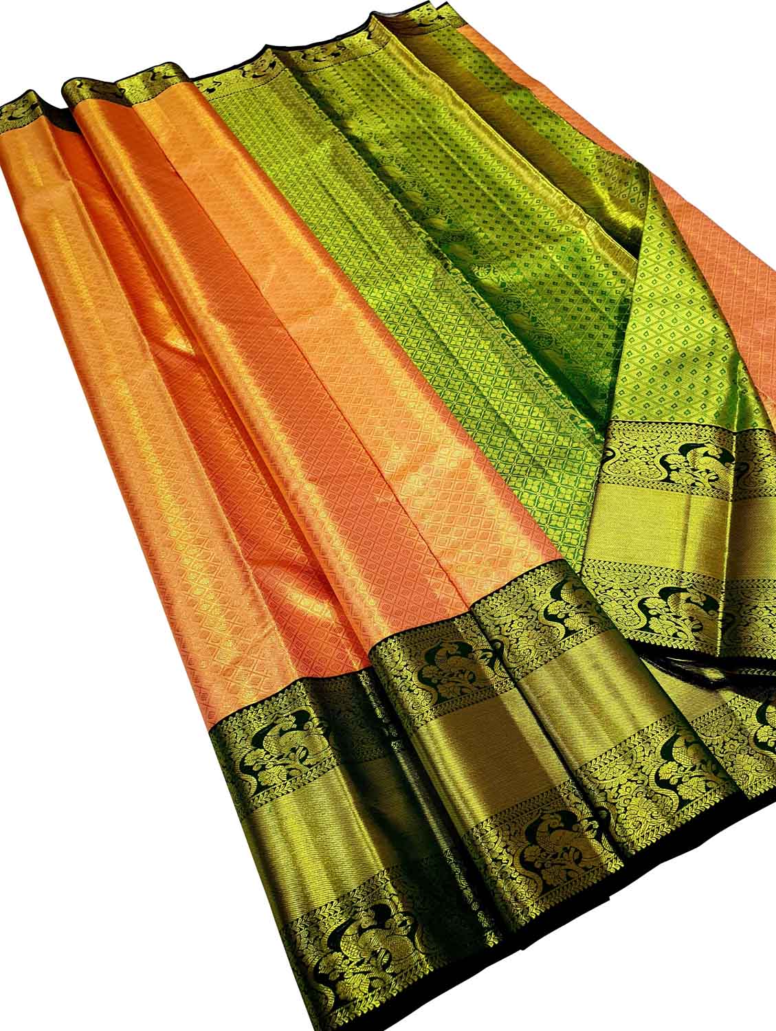 Orange Kanjeevaram Handloom Pure Silk Saree - Luxurion World