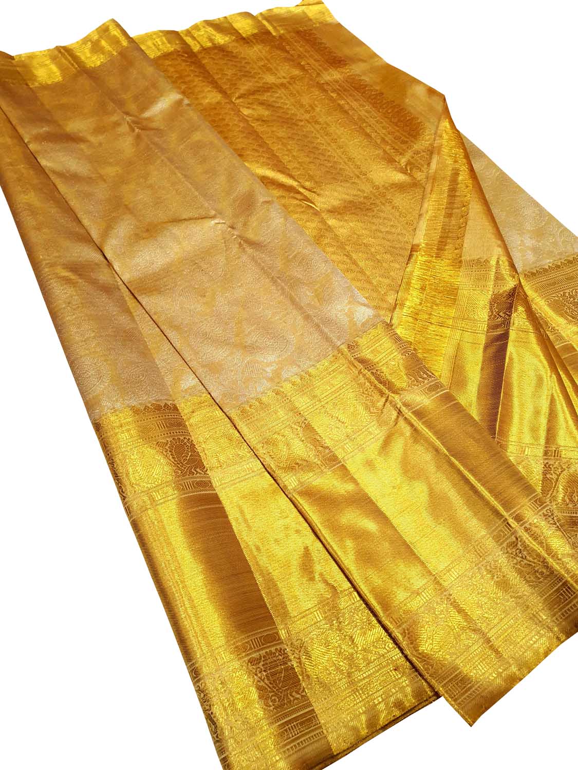 Golden Kanjeevaram Handloom Pure Silk Saree - Luxurion World