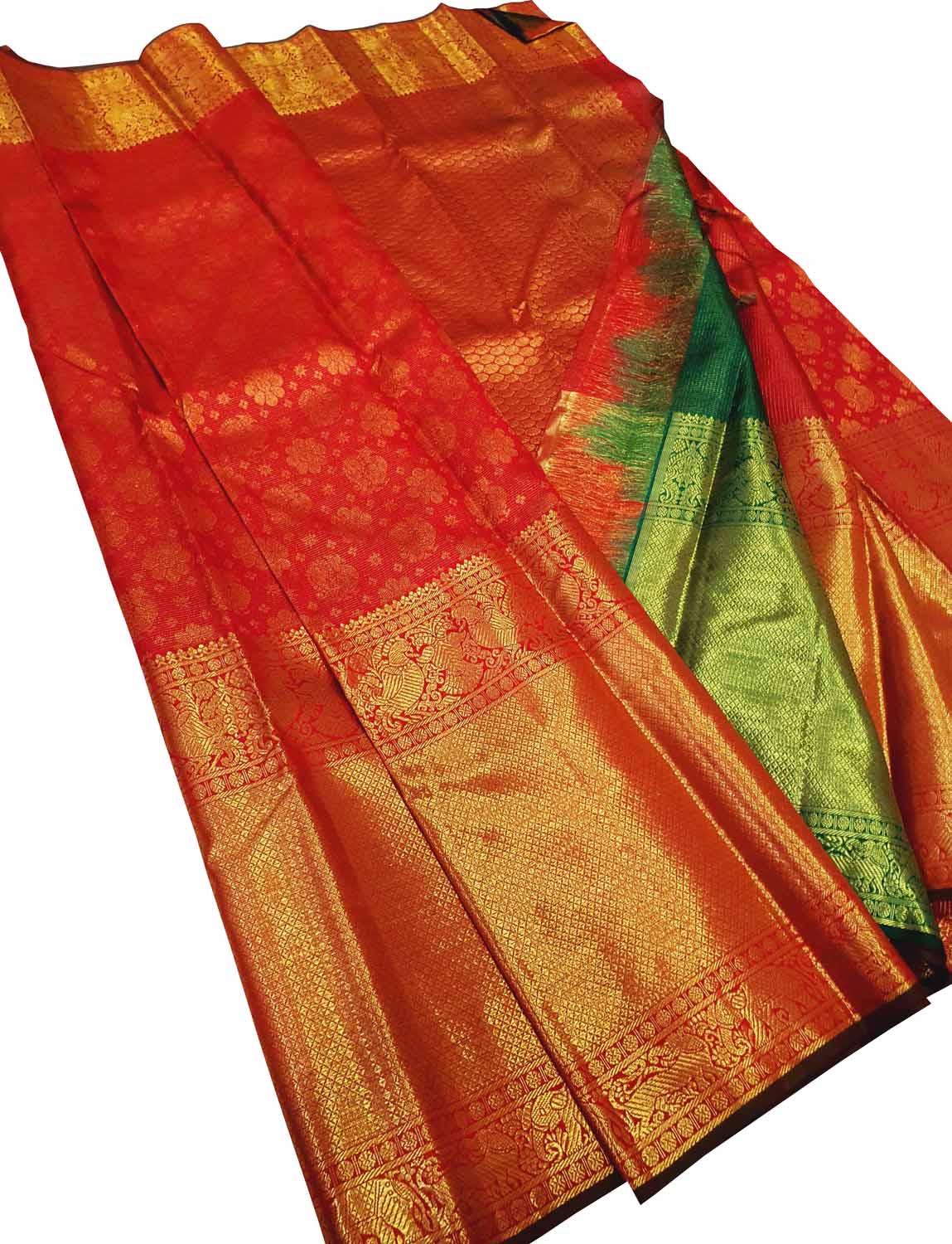 Red Kanjeevaram Handloom Pure Silk Saree - Luxurion World