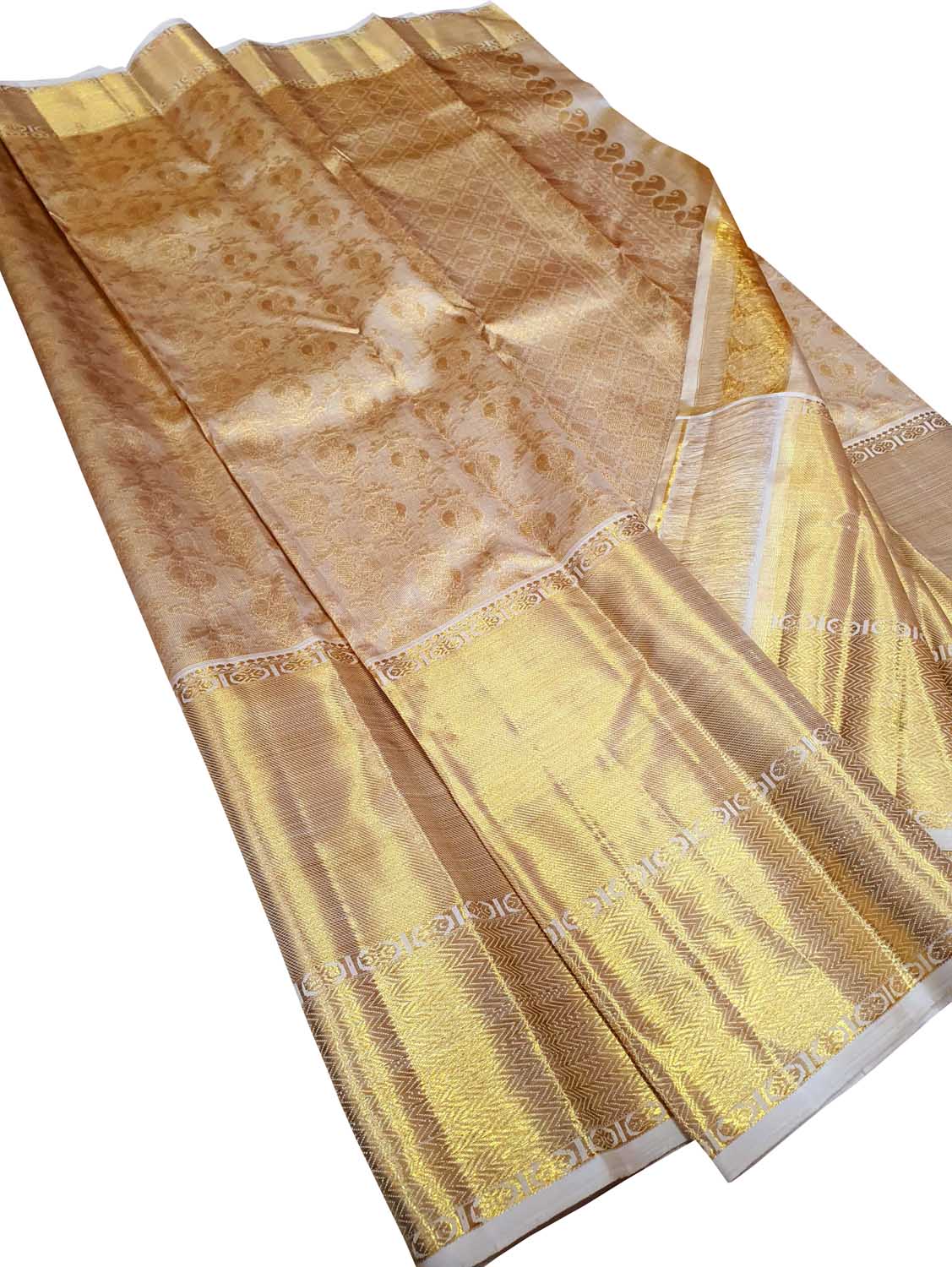 Golden Kanjeevaram Handloom Pure Silk Saree - Luxurion World
