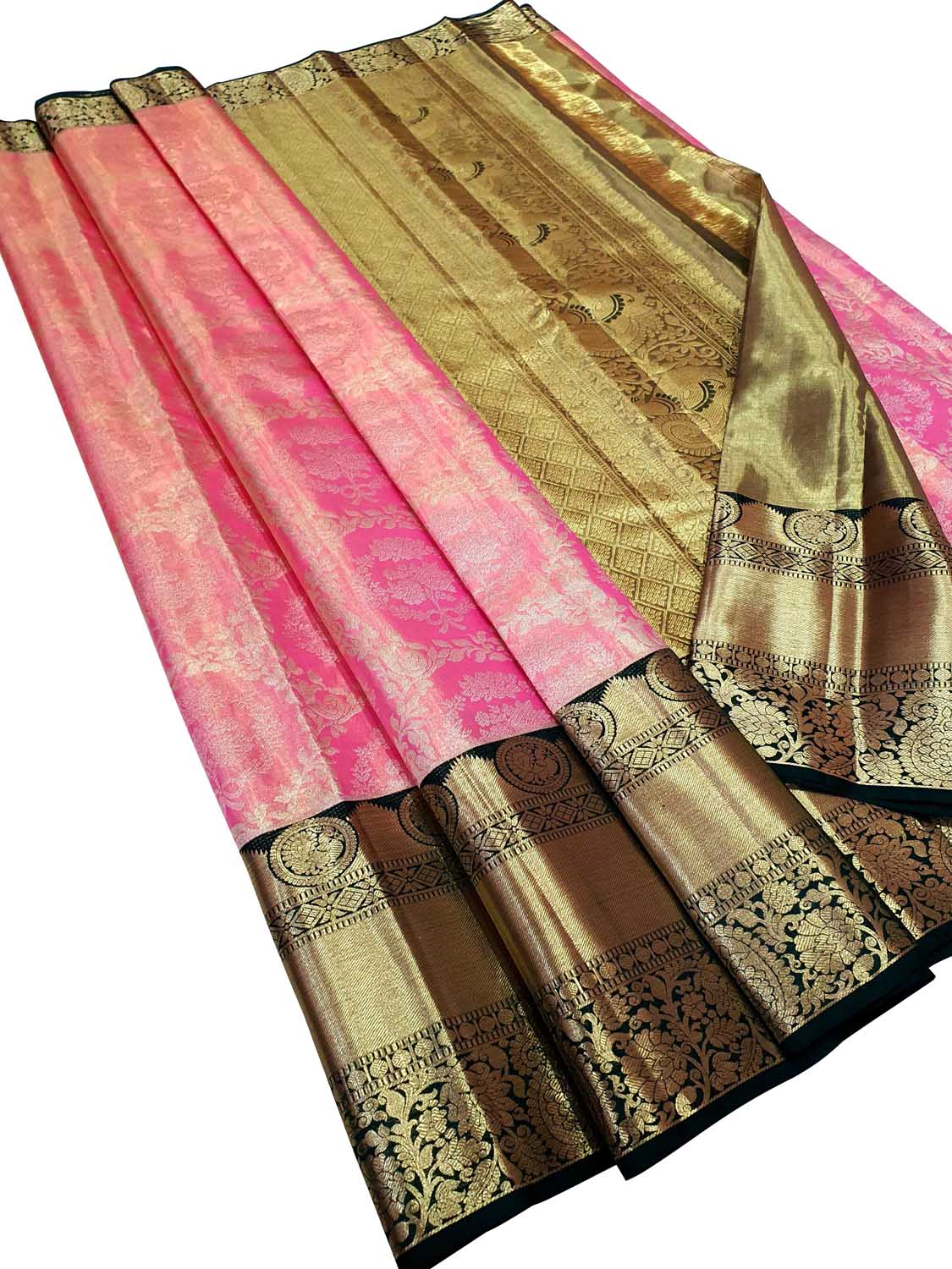 Pink Kanjeevaram Handloom Pure Tissue Silk Saree - Luxurion World