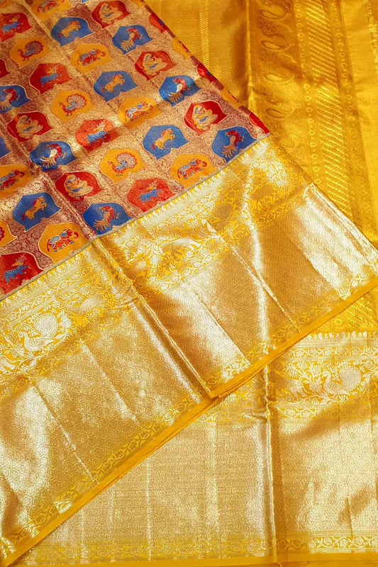 Exquisite Yellow Kanjeevaram Handlooms Pure Tissue Silk Saree - Luxurion World