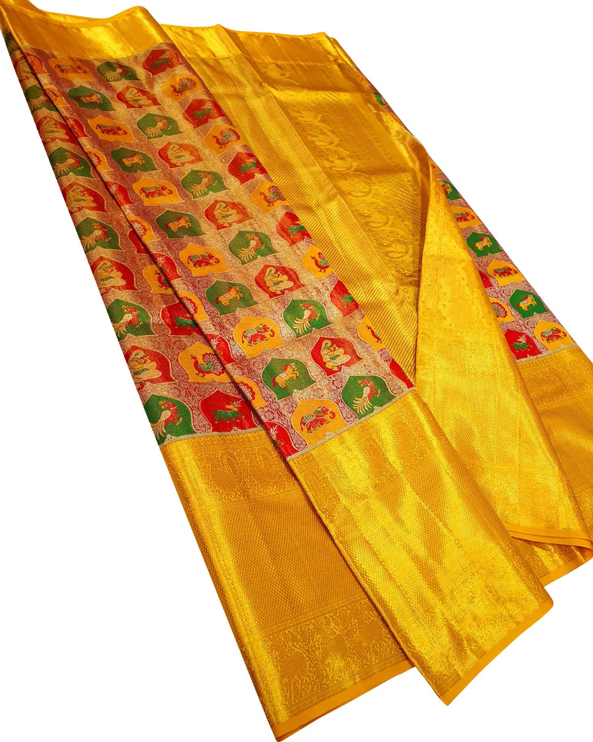 Multicolor Kanjeevaram Handloom Pure Tissue Silk Saree - Luxurion World