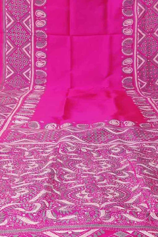 Exquisite Pink Kantha Work Bangalore Silk Saree: Hand Embroidered Elegance