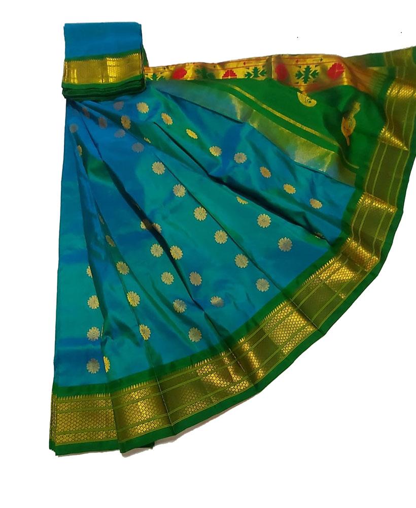Blue Handloom Paithani Pure Silk Saree - Luxurion World