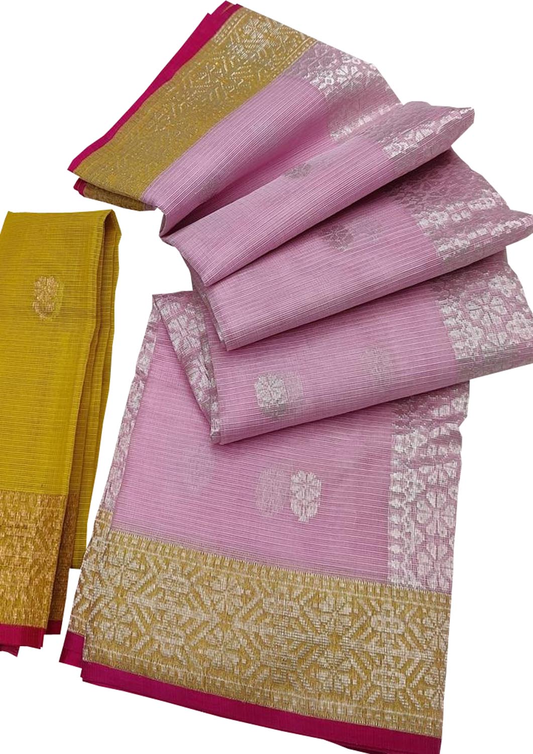 Shop Handloom Real Zari Pink Kota Doria Saree - Ethnic Wear Now! - Luxurion World