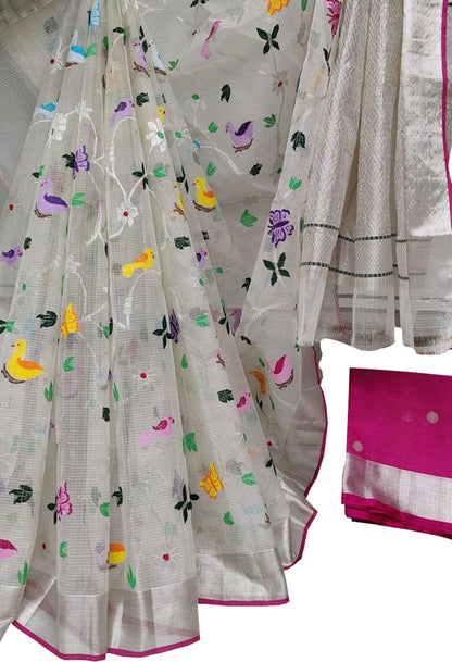 Shop Handloom Real Zari Saree - Off White Kota Doria - Ethnic Wear Now! - Luxurion World