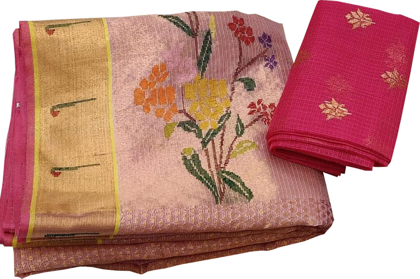 Shop Handloom Real Zari Pink Kota Doria Saree - Ethnic Wear Now! - Luxurion World