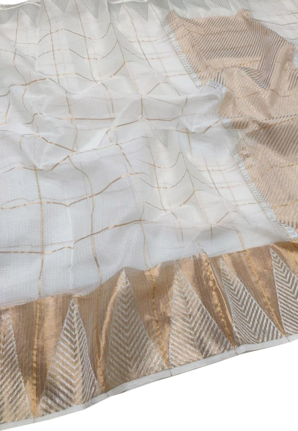 Shop Handloom Real Zari Saree - Off White Kota Doria - Ethnic Wear - Luxurion World