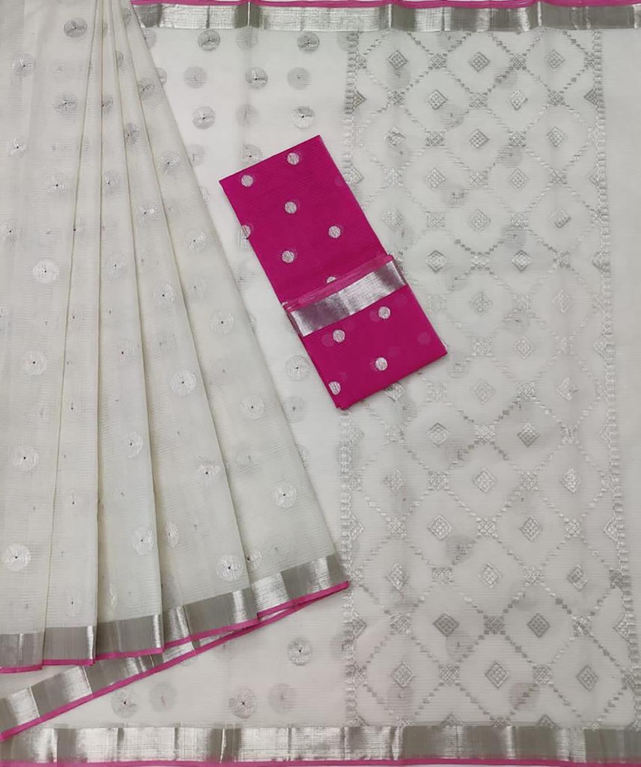 Stunning Off White Handloom Kota Doria Saree with Real Zari Embellishments - Luxurion World