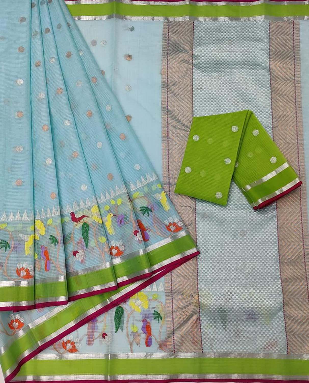 Stunning Blue Handloom Kota Doria Saree with Real Zari Detailing - Luxurion World