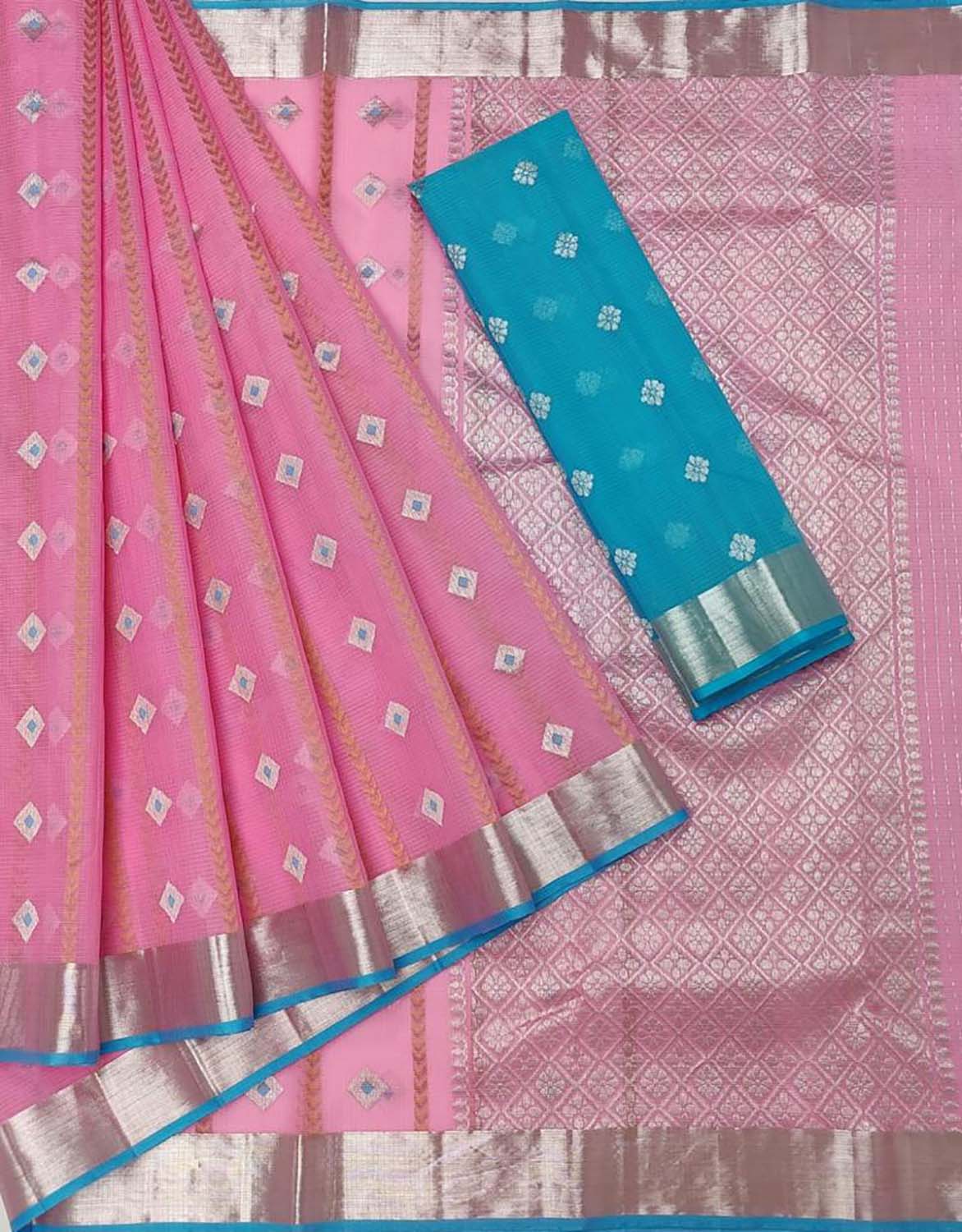 Stunning Pink Handloom Kota Doria Saree with Real Zari Detailing - Luxurion World