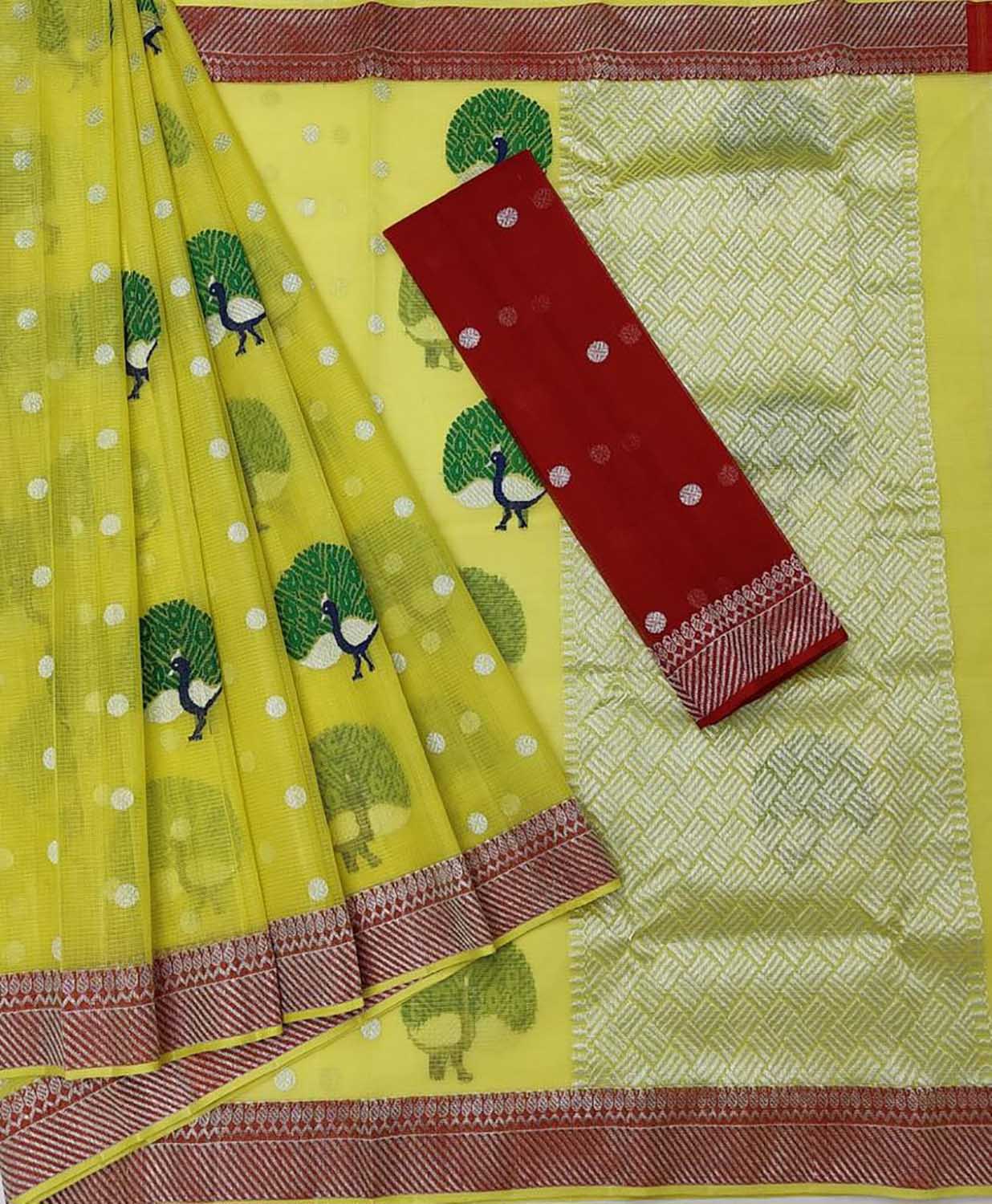 Stunning Yellow Handloom Kota Doria Saree with Real Zari Detailing - Luxurion World