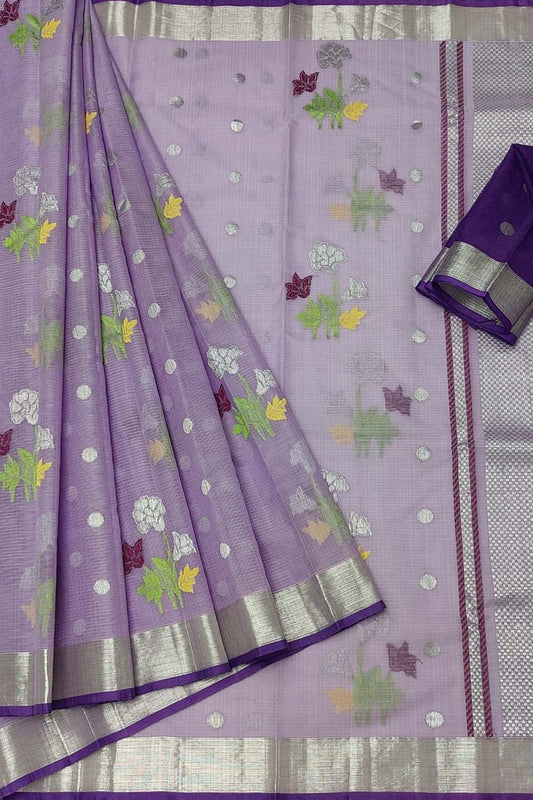 Elegant Purple Handloom Kota Doria Zari Saree - Luxurion World