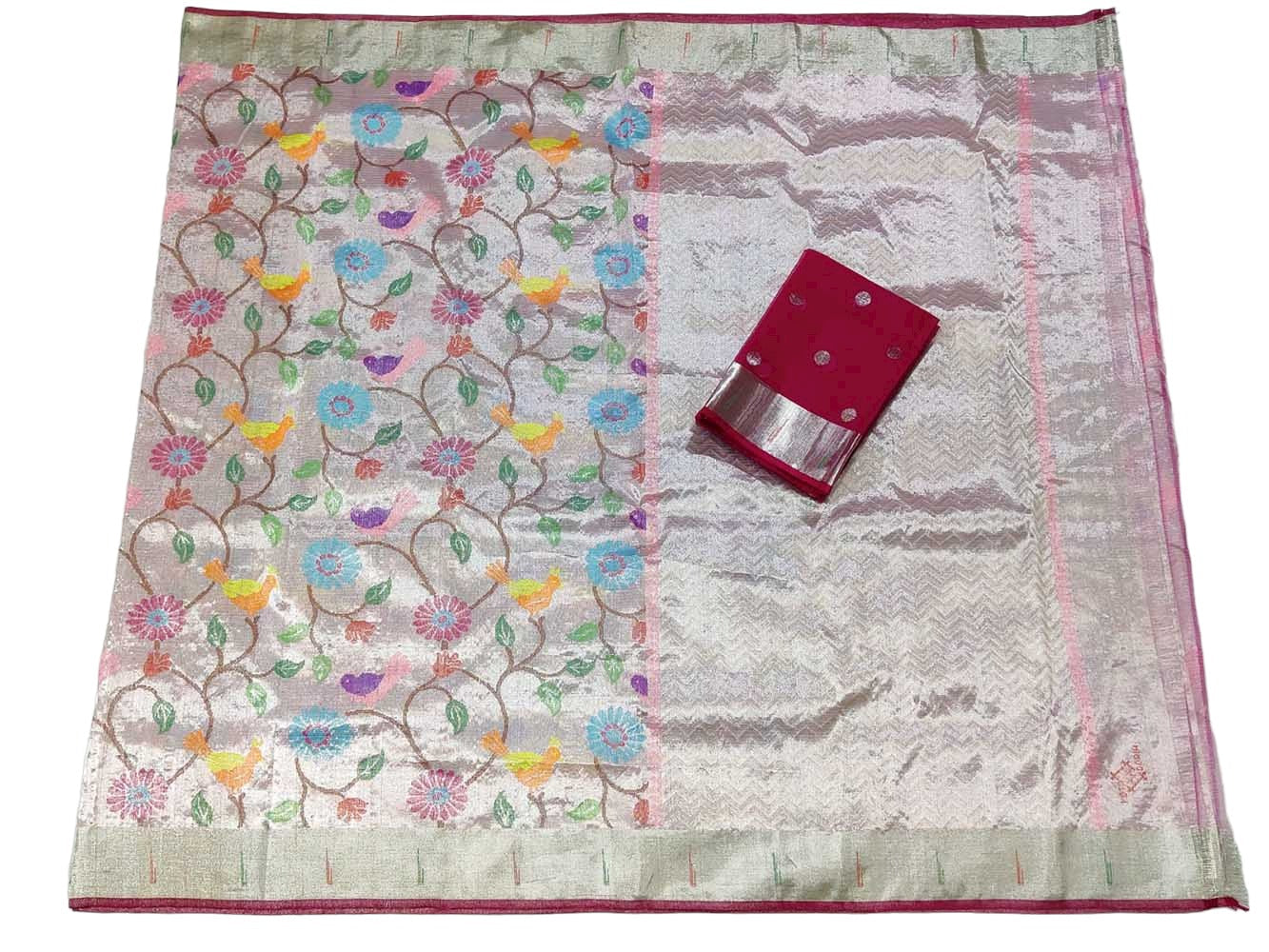 Silver Handloom Kota Doria Real Zari Saree - Luxurion World