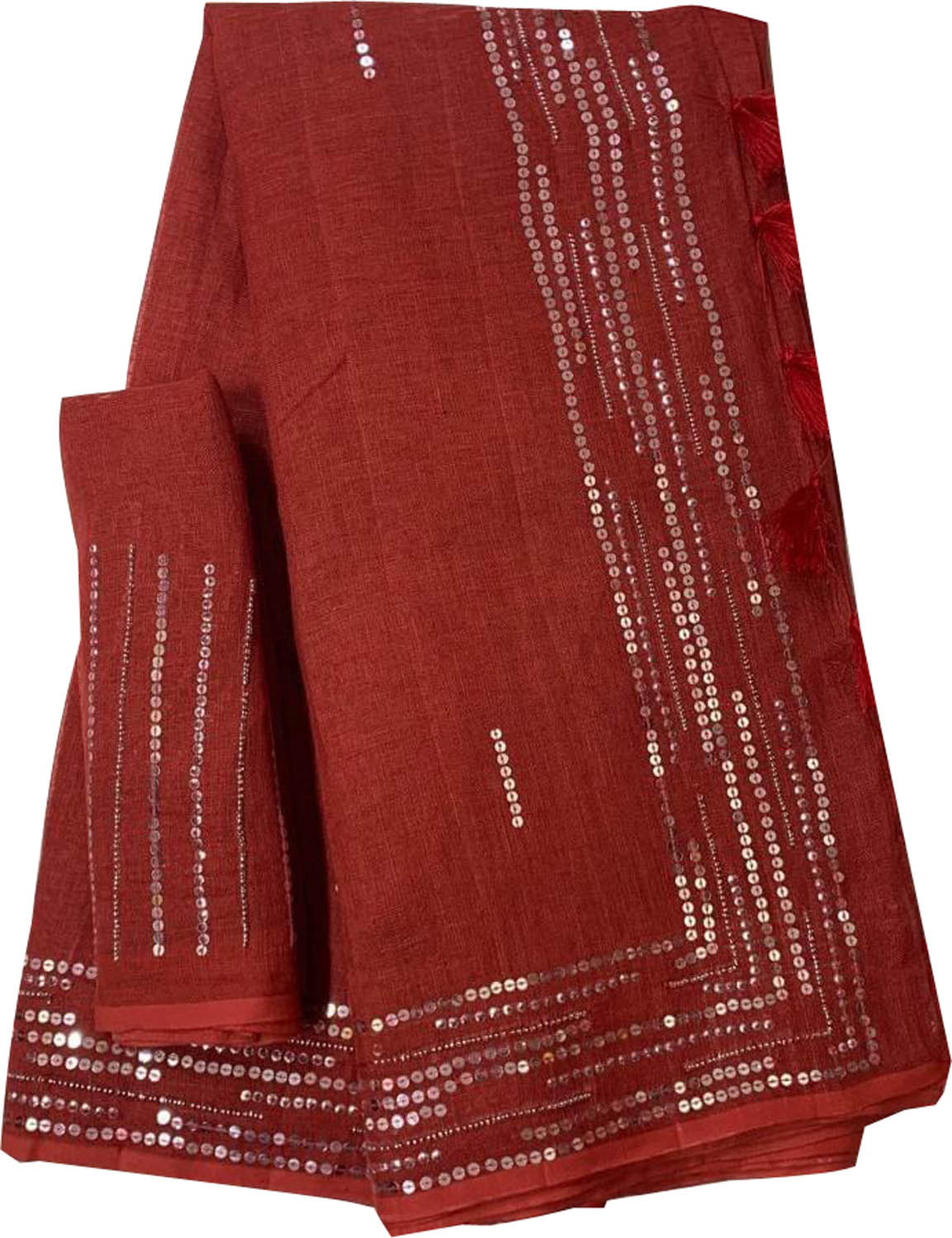 Shop the Latest Red Pure Linen Sequins Hand Work Saree Online - Luxurion World