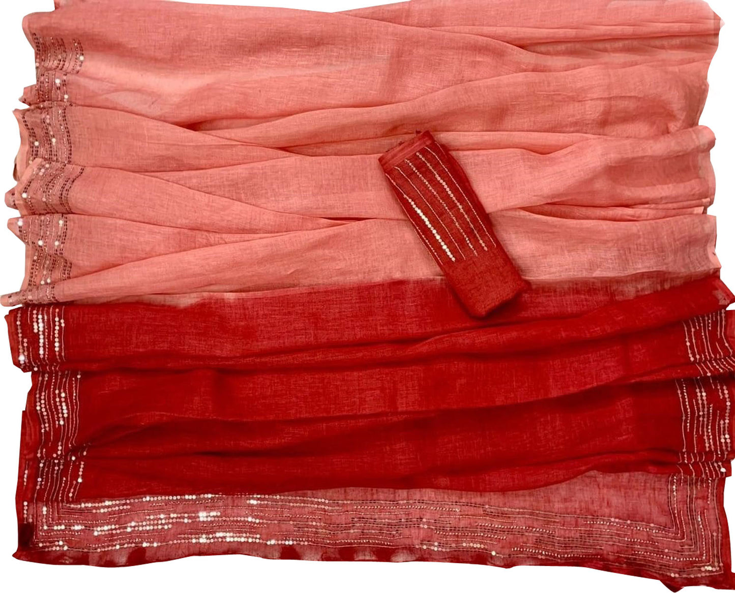 Shop the Latest Red Pure Linen Sequins Hand Work Saree Online - Luxurion World