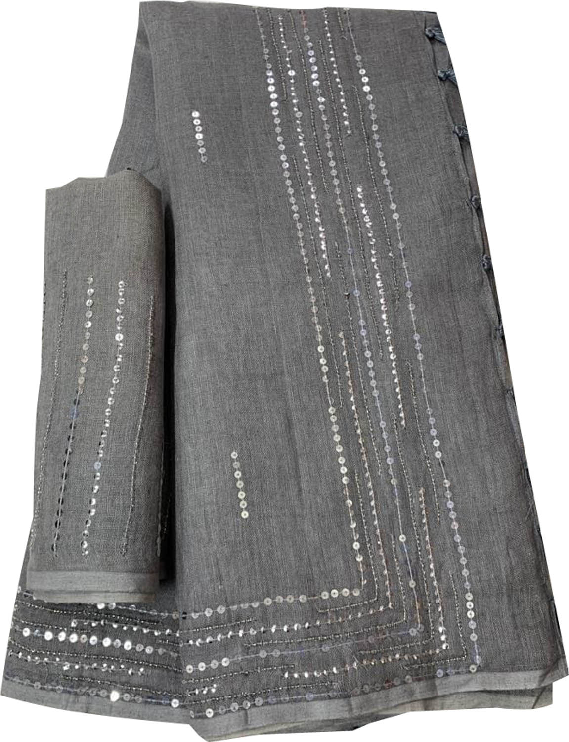 Shop Grey Pure Linen Sequins Hand Work Saree - Elegant and Stylish - Luxurion World