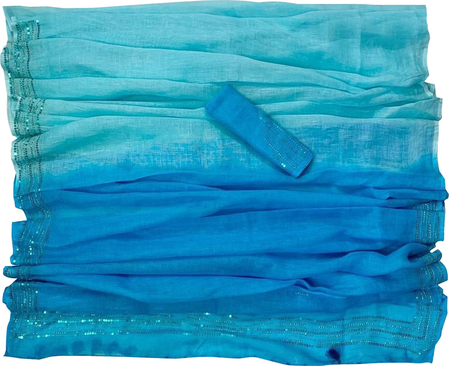 Shop the Latest Blue Pure Linen Sequins Hand Work Saree Online - Luxurion World