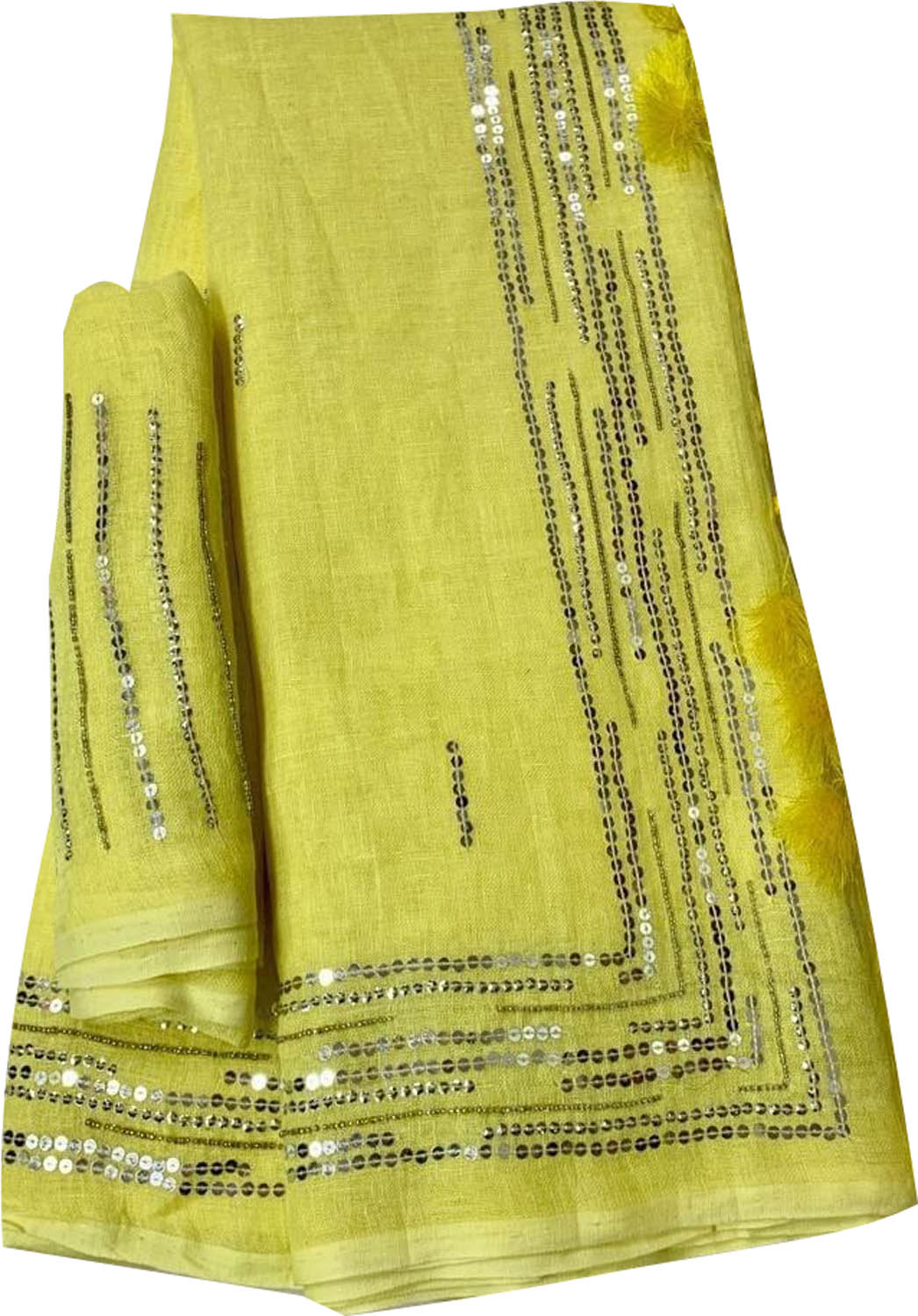 Shop the Latest Yellow Pure Linen Sequins Hand Work Saree Online - Luxurion World
