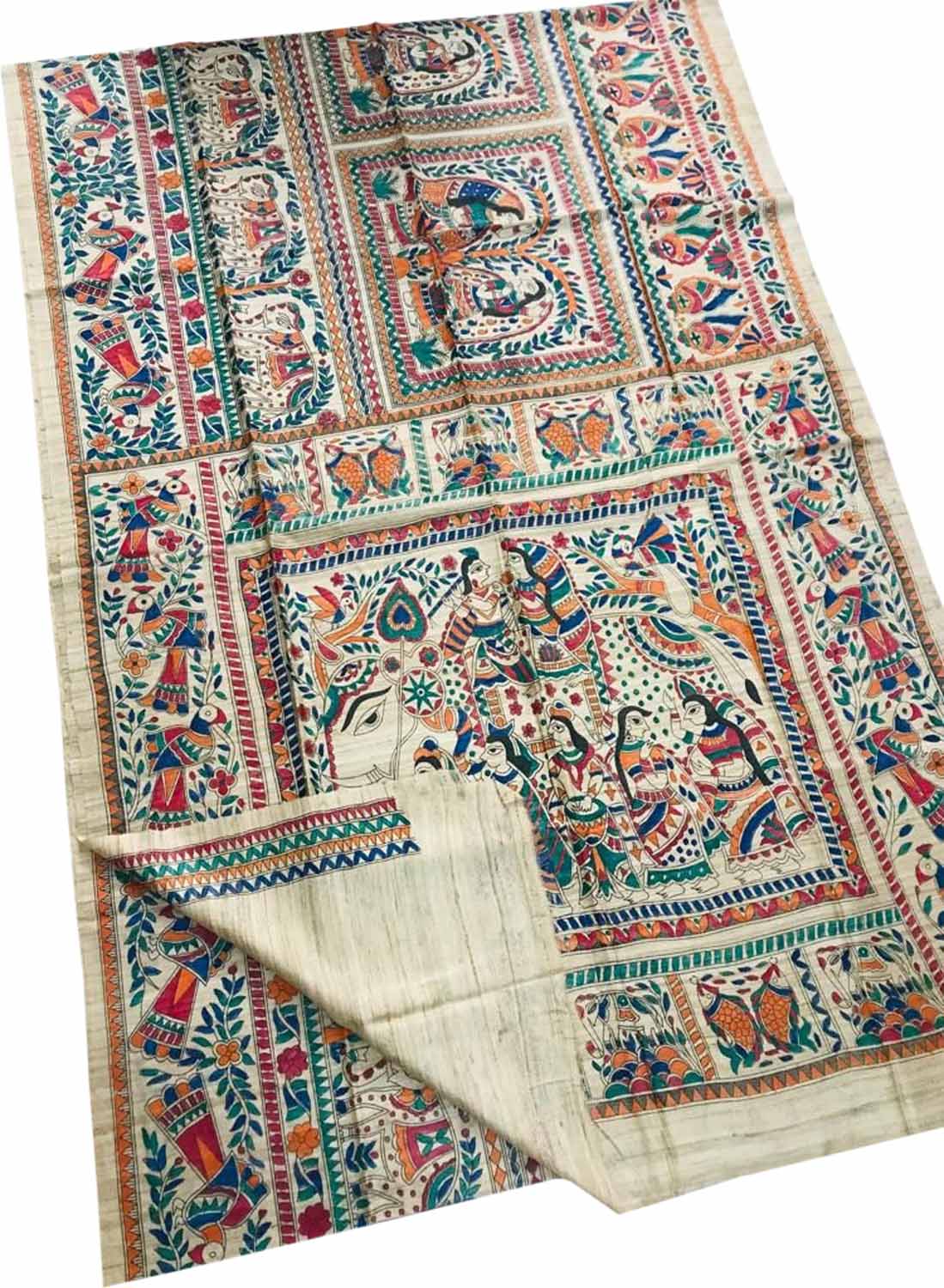Exquisite Pastel Madhubani Tussar Ghicha Silk Saree - Hand Painted Beauty - Luxurion World