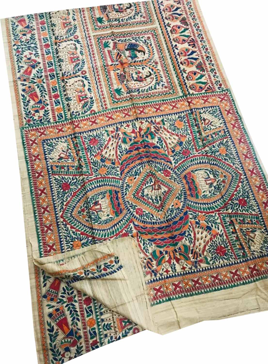 Exquisite Pastel Madhubani Tussar Ghicha Silk Saree - Hand Painted Beauty - Luxurion World
