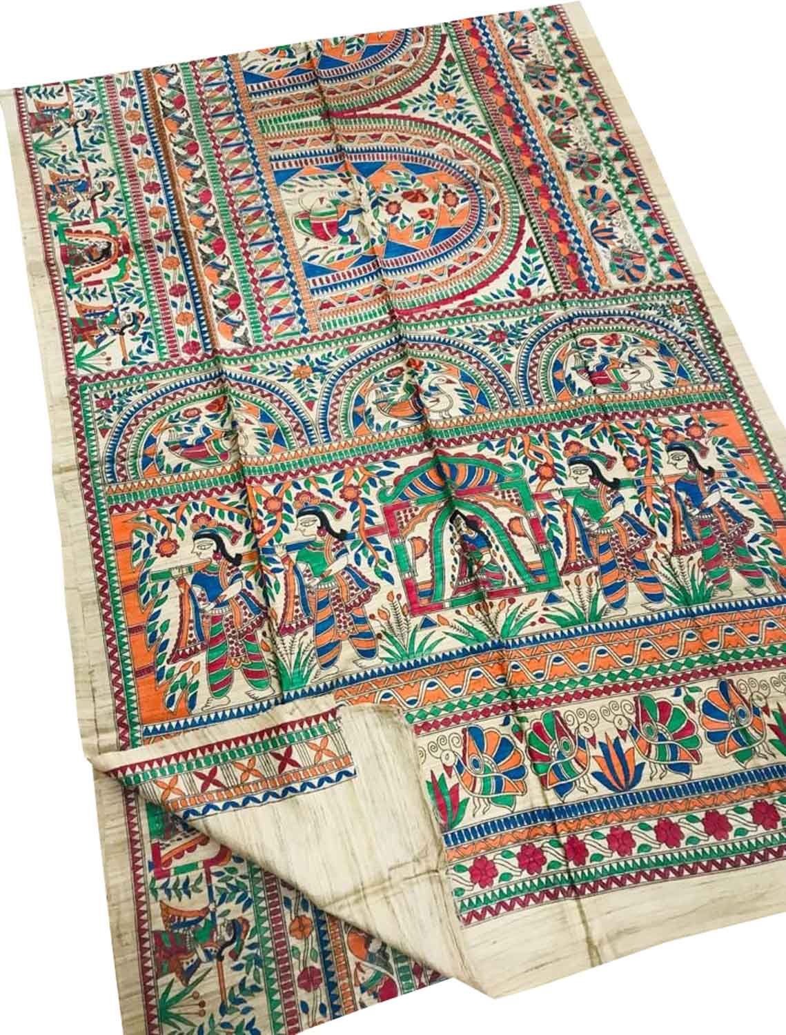 Madhubani Tussar Ghicha Silk Saree: Hand-Painted Pastel Beauty - Luxurion World