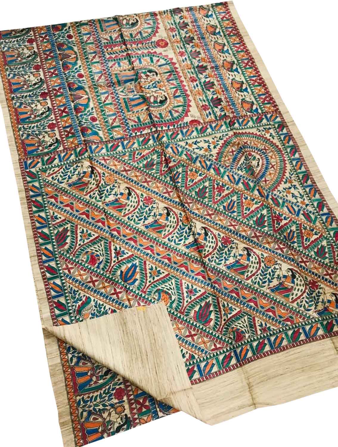 Exquisite Pastel Madhubani Tussar Ghicha Silk Saree - Hand Painted Beauty - Luxurion World