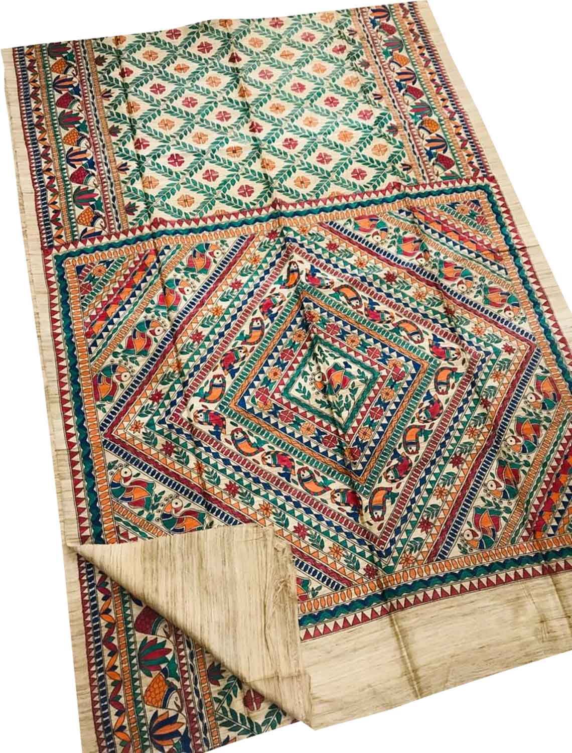 Exquisite Pastel Madhubani Tussar Ghicha Silk Saree - Hand Painted Beauty - Luxurion World