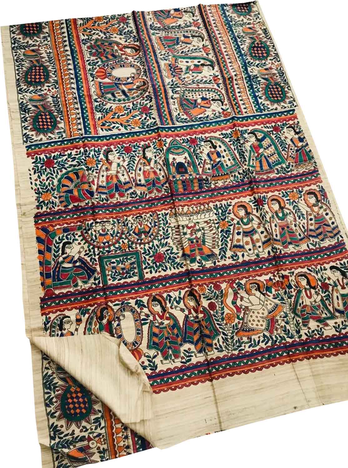 Exquisite Pastel Madhubani Tussar Ghicha Silk Saree - Hand Painted Beauty - Luxurion World