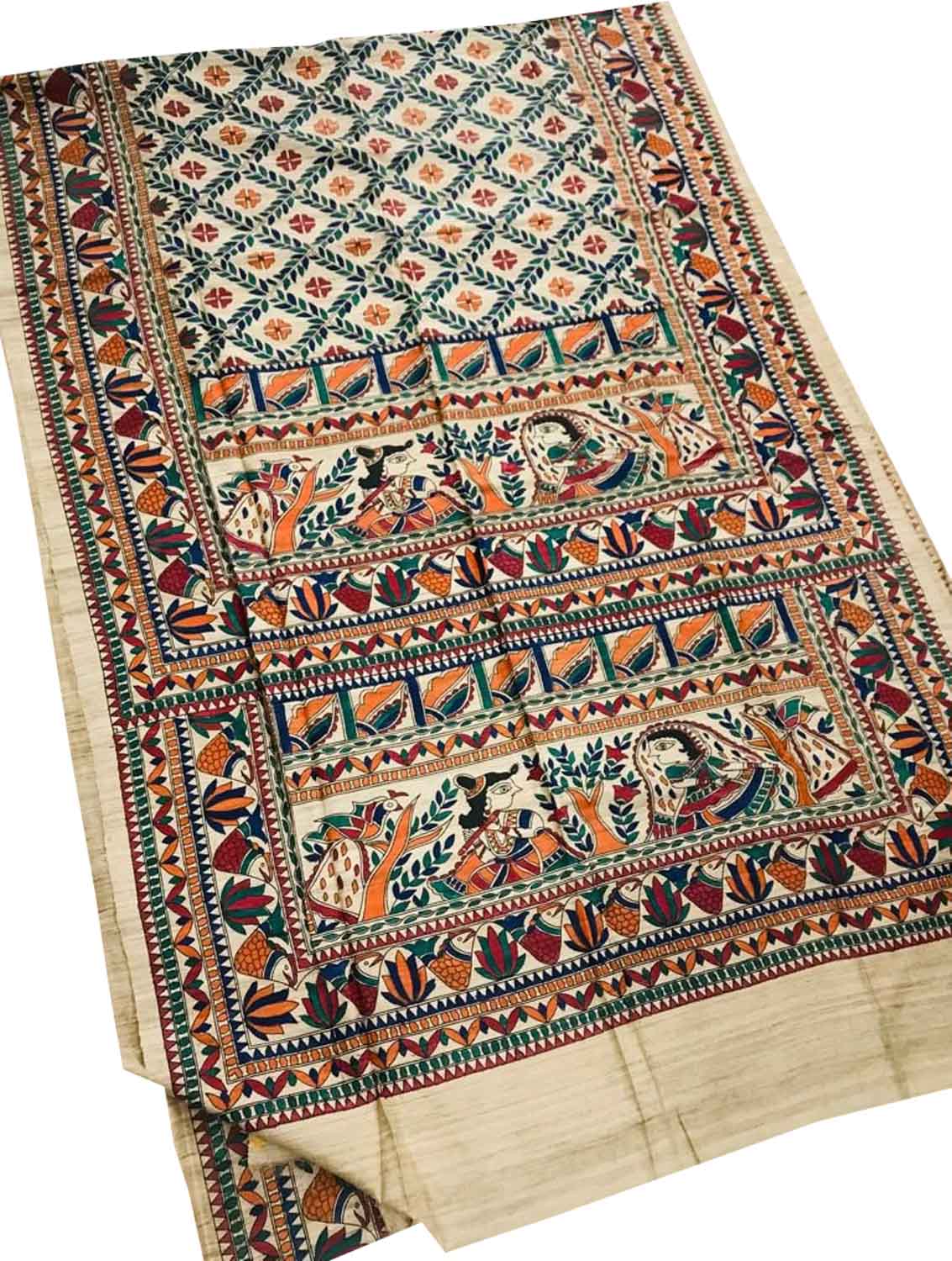 Exquisite Pastel Madhubani Tussar Ghicha Silk Saree - Hand Painted Beauty - Luxurion World