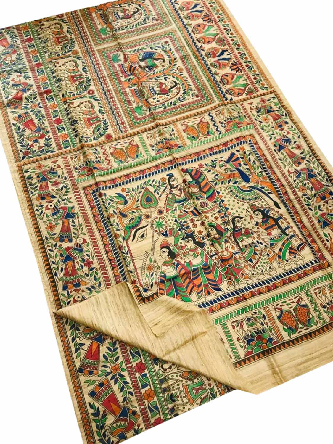 Exquisite Pastel Madhubani Tussar Ghicha Silk Saree - Hand Painted Beauty - Luxurion World