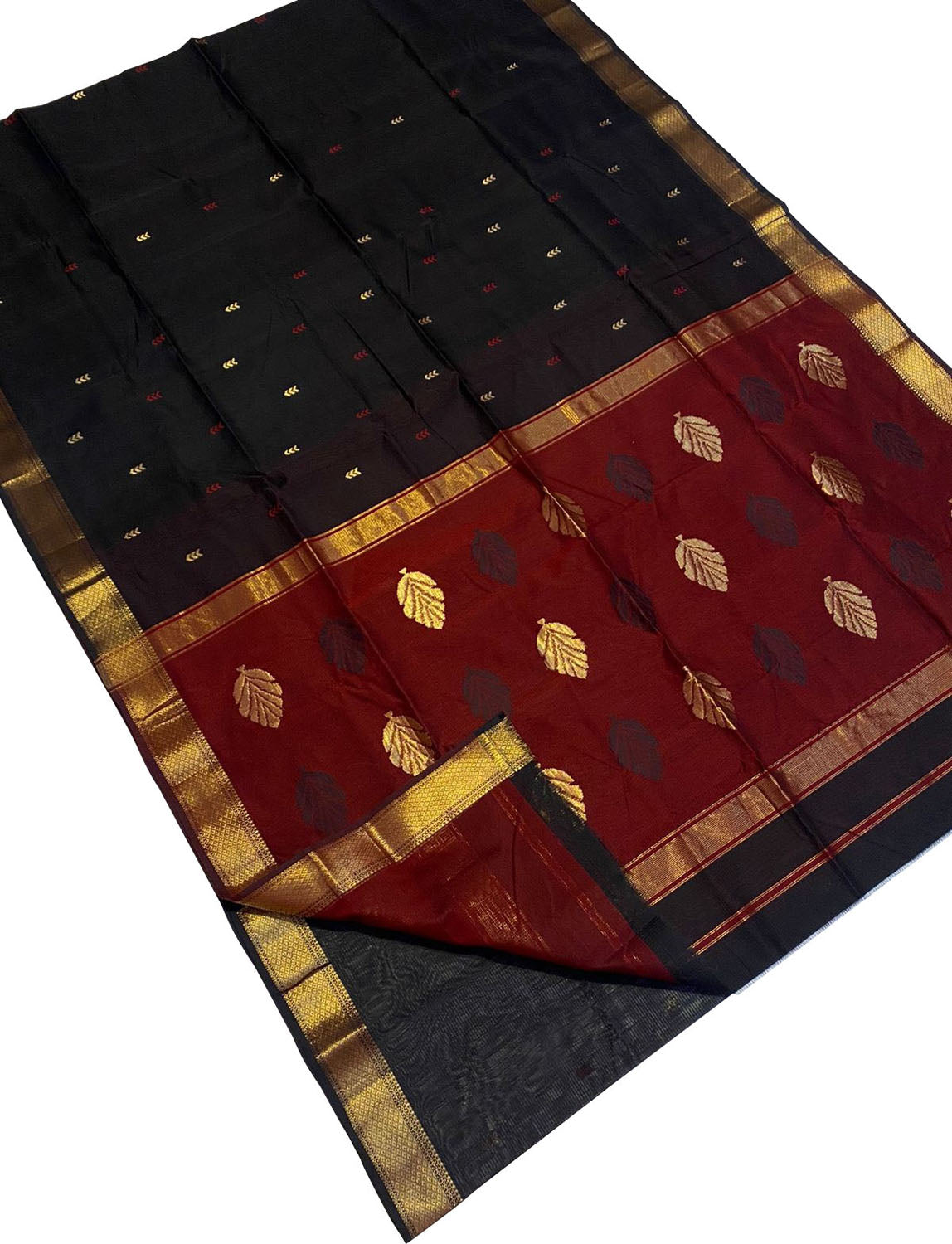 Stunning Black Maheshwari Handloom Cotton Silk Saree - Perfect for Any Occasion! - Luxurion World