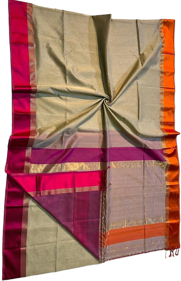 Pastel Maheshwari Handloom Cotton Silk Saree - Luxurion World